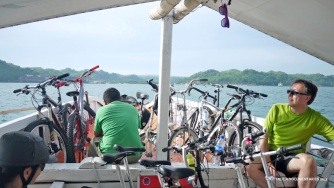 With our bikes, we took the ferry from Iloilo City to Guimaras Island. 15 mins. away.